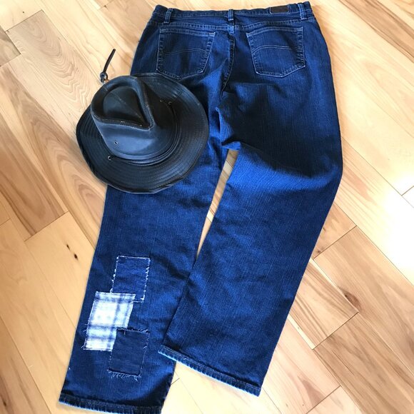 Flannel Patchwork Jeans, Size 16: Upcycled Distressed Denim & Plaid, Funky Pants - Picture 8 of 11